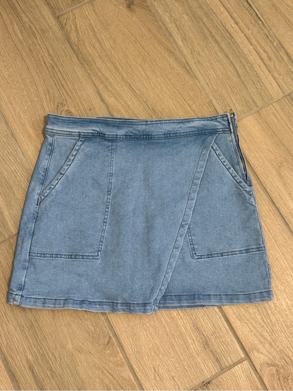 Mango Light Blue Denim Wrap Mini Skirt